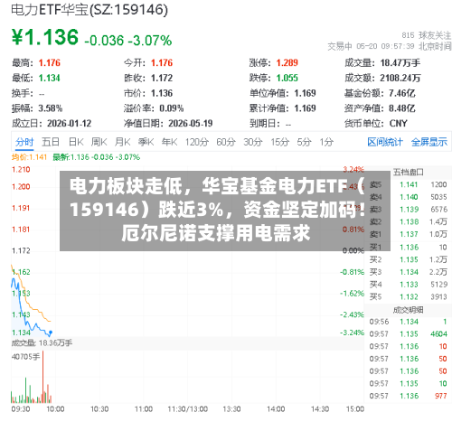 电力板块走低，华宝基金电力ETF（159146）跌近3%，资金坚定加码！厄尔尼诺支撑用电需求