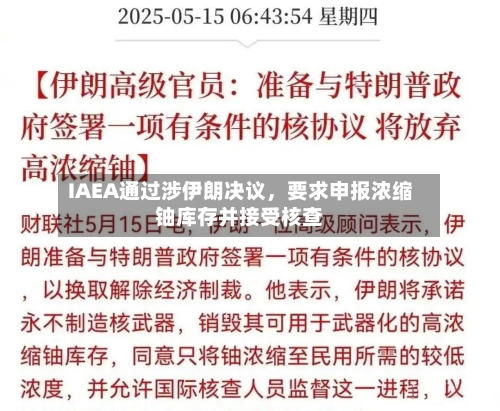 IAEA通过涉伊朗决议，要求申报浓缩铀库存并接受核查-第3张图片